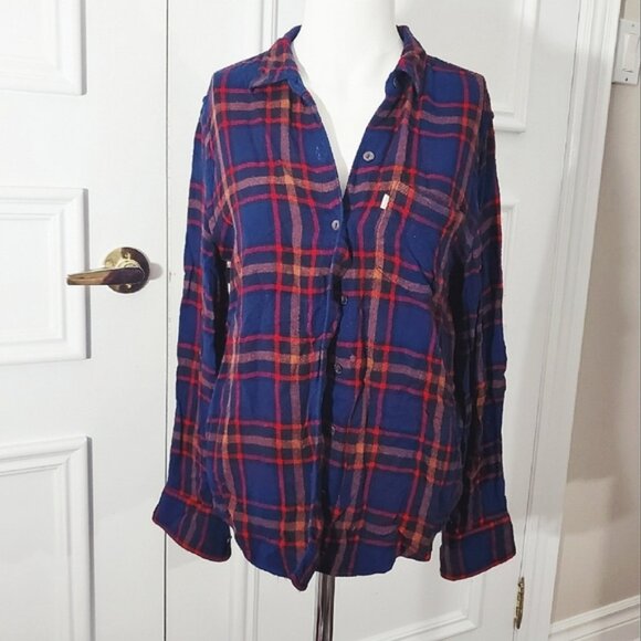 Cottagecore LEVIS- Boyfriend Fit Fine Flannel Cotton Plaid Shirt- Size M - Picture 3 of 7